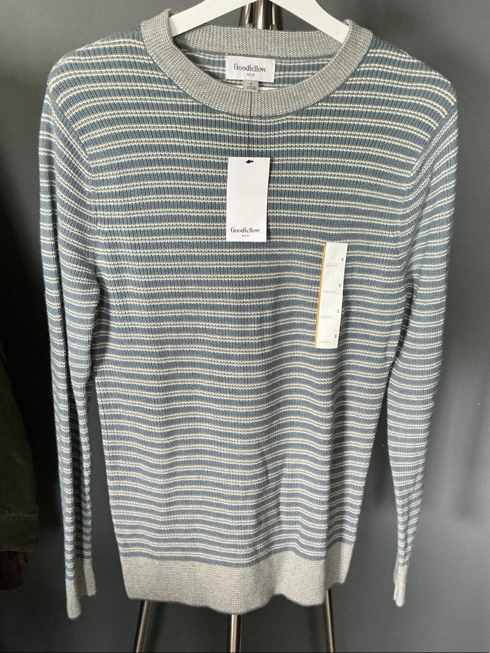 Men’s Blue and Cream Striped Crewneck Sweater